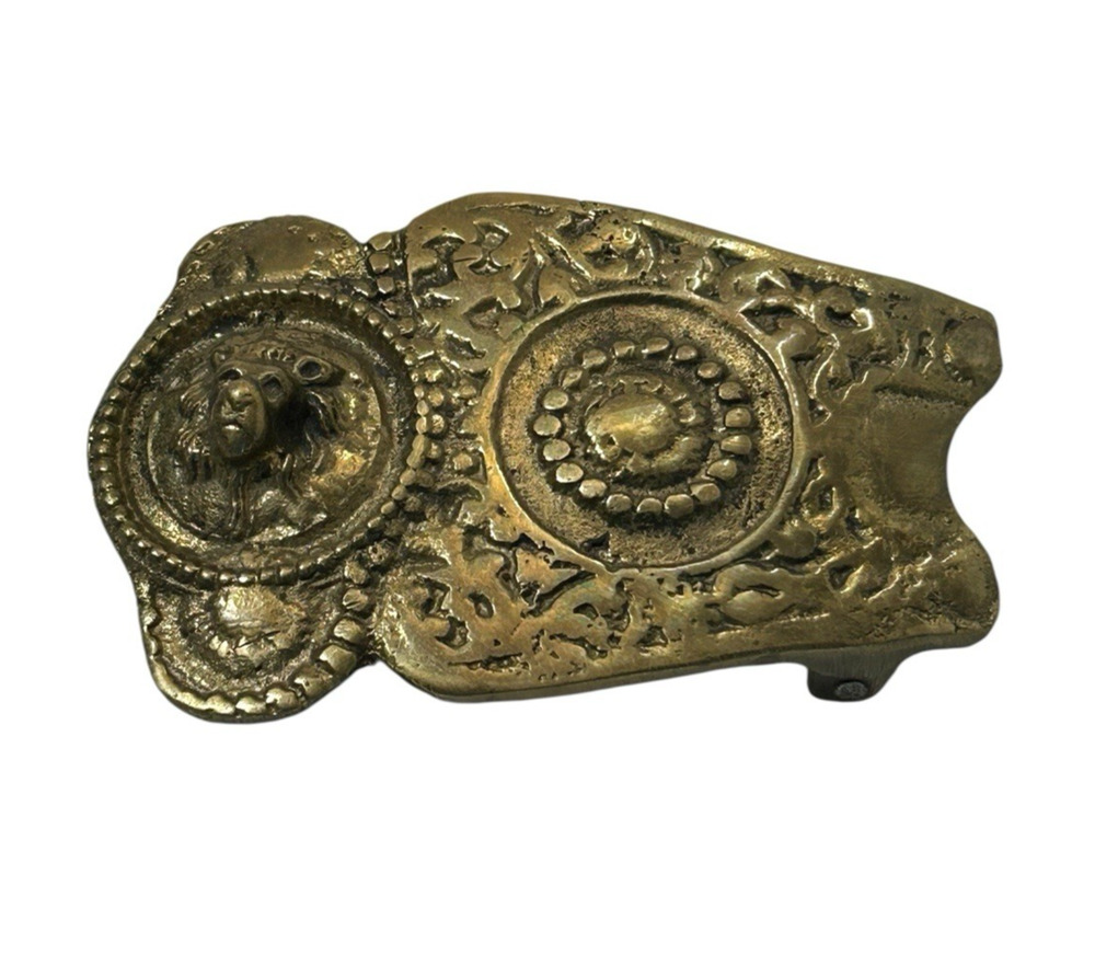 Vintage Lion Head Belt Buckle Brass Very Old Heavy Duty